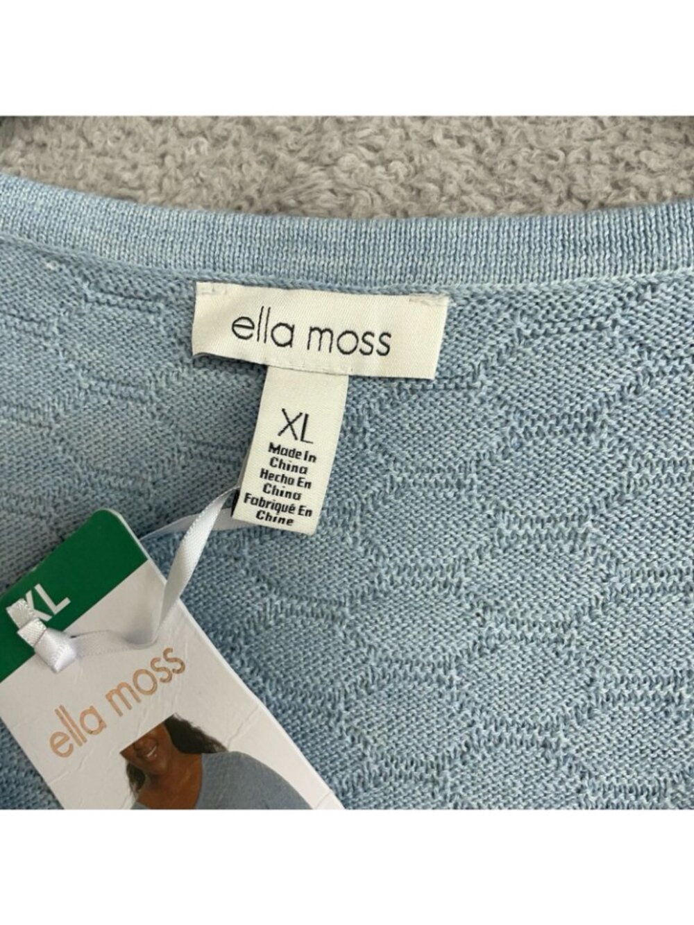 Nwt Ella Moss Women's Xl Textured Light Blue V-Neck Pullover Knit Top J1987 — image 8 of 8